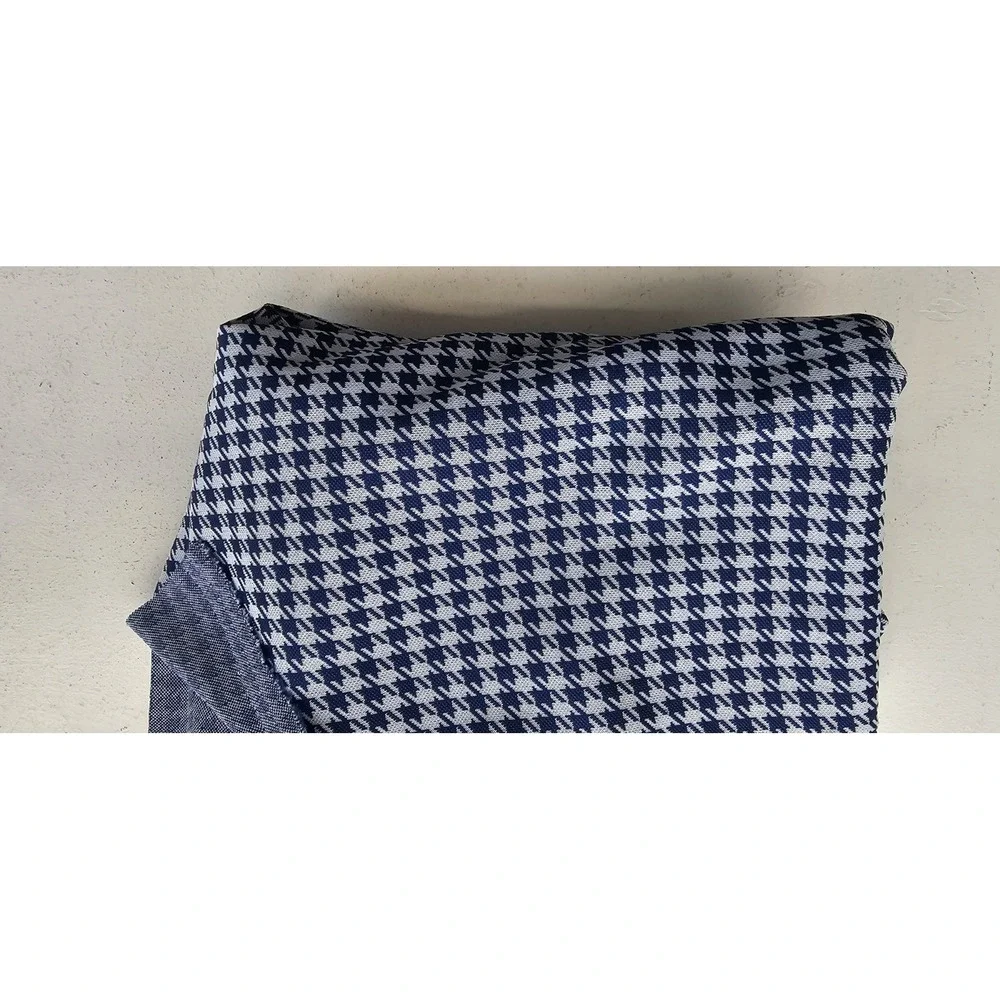 1970s Vintage Polyester Houndstooth Navy White Fabric 2+ Yards